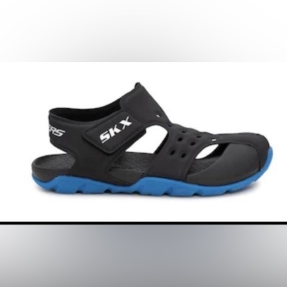 Sz 1 SKECHERS YOUTH BOYS' SIDE WAVE SANDAL BLACK/ROYAL BLUE (110) - Picture 2 of 6